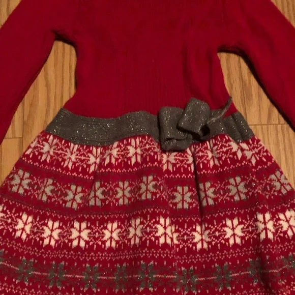Red Knit Dress with Snowflake Pattern - Picture 3 of 5